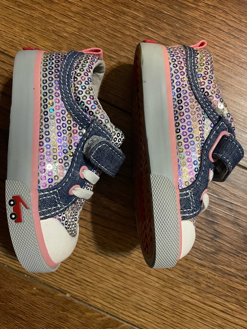 See Kai Run Kristin Sparkly Chambray Denim, Pink & Sequin Sneakers